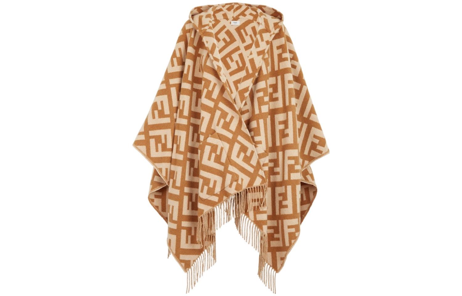 

Жаккардовый кашемировый пончо FENDI, коричневый