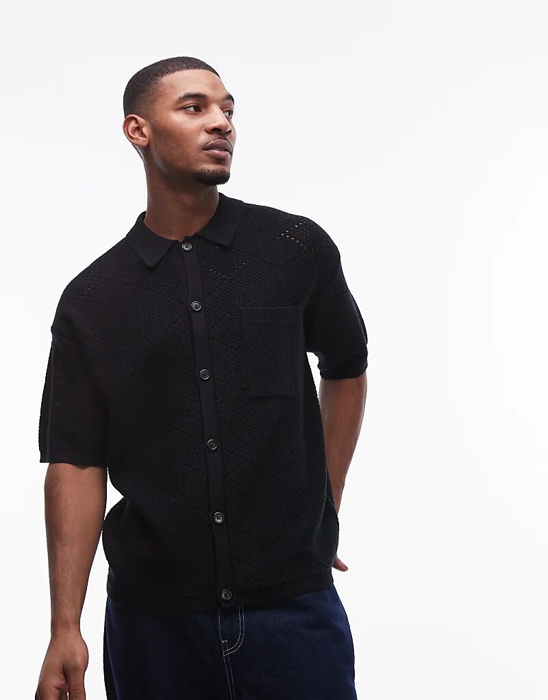 

Вязаная крючком рубашка с карманом черного цвета Topman
