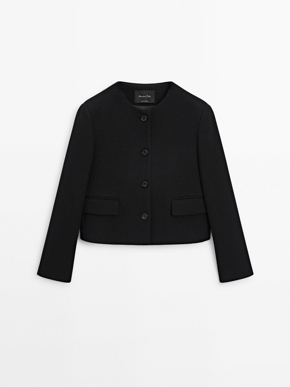 

Короткий пиджак с круглым вырезом Massimo Dutti, черный