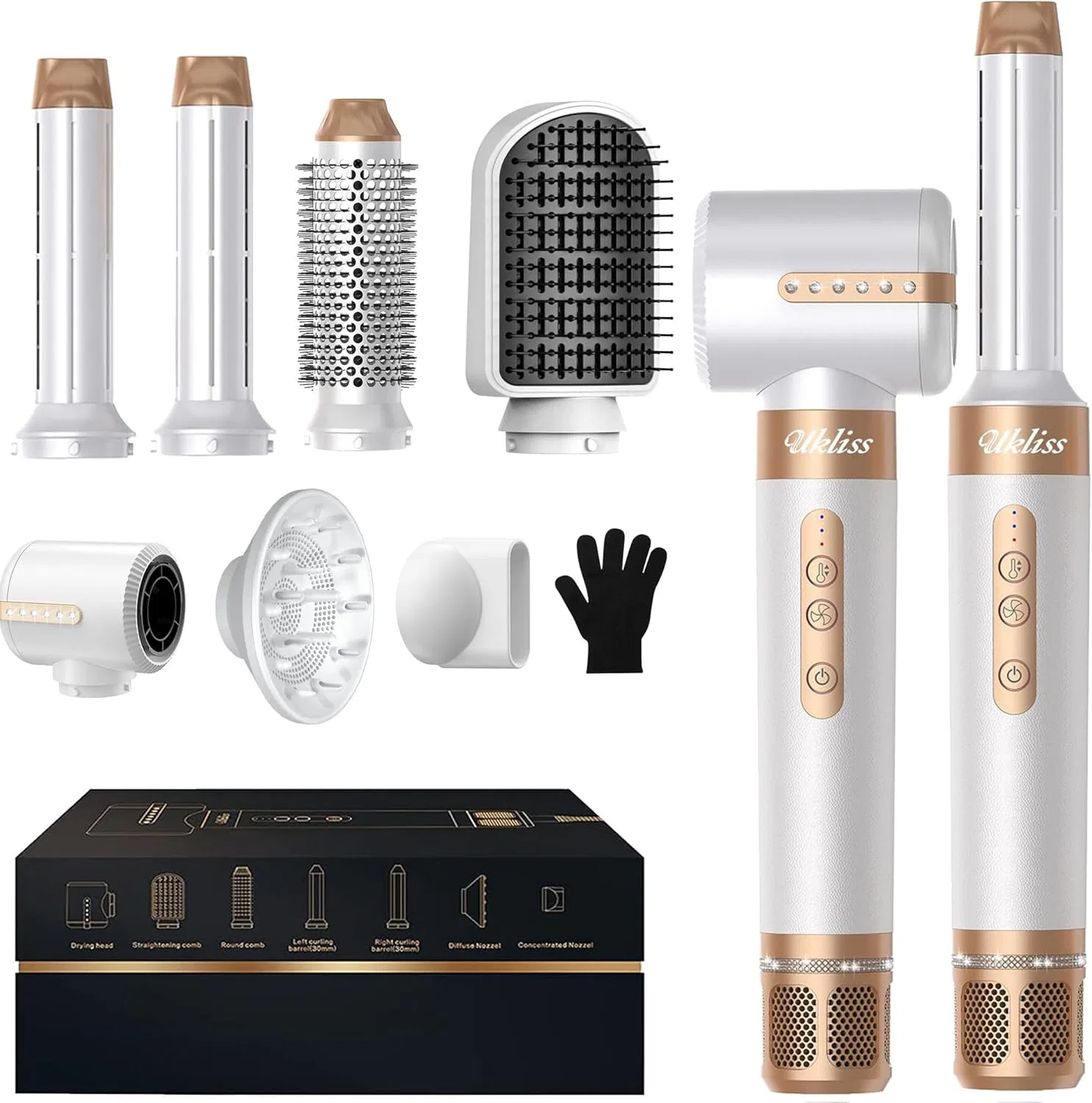 Набор для укладки волос 7-в-1 «Airstyler Pro» от UKLISS Ukliss, White And Gold