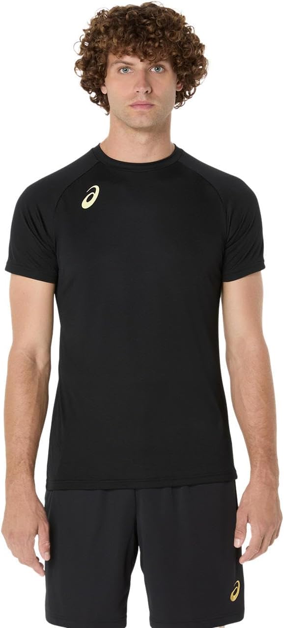 

Футболка для тренировок по волейболу ASICS с коротким рукавом (с принтом на спине) 2053A214, унисекс, для взрослых, черный/желтый
