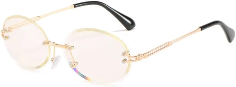 

Ретро-очки овальной формы для женщин и мужчин, модные винтажные, золотистые, без оправы, тонированные линзы, защита от УФ-излучения UV400 generic, Gold Transparent