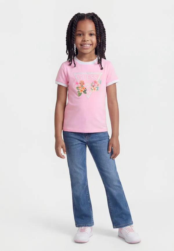Укороченная футболка с принтом для подростков Guess, Taffy Rose