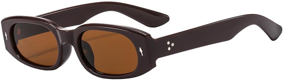 

Ретро-солнцезащитные очки маленького размера для женщин и мужчин, винтажная прямоугольная оправа, солнцезащитные очки с заклепками, защита от ультрафиолета UV400 VFDHN, Brown Tea