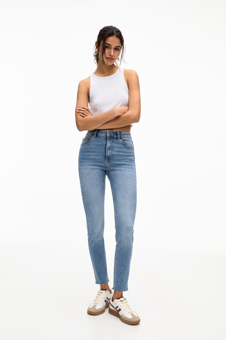 

Узкие джинсы с высокой талией Pull And Bear, синий