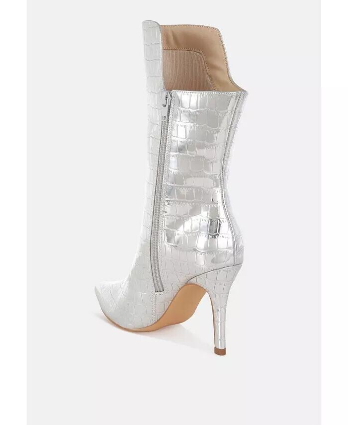 Сапоги Kultrus Croco Stiletto Heel до середины голени London Rag, серебряный — фото 2