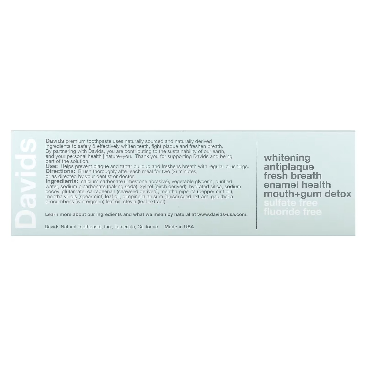 Зубная паста отбеливающая Davids Natural Toothpaste натуральная перечная мята, 50 г — фото 3