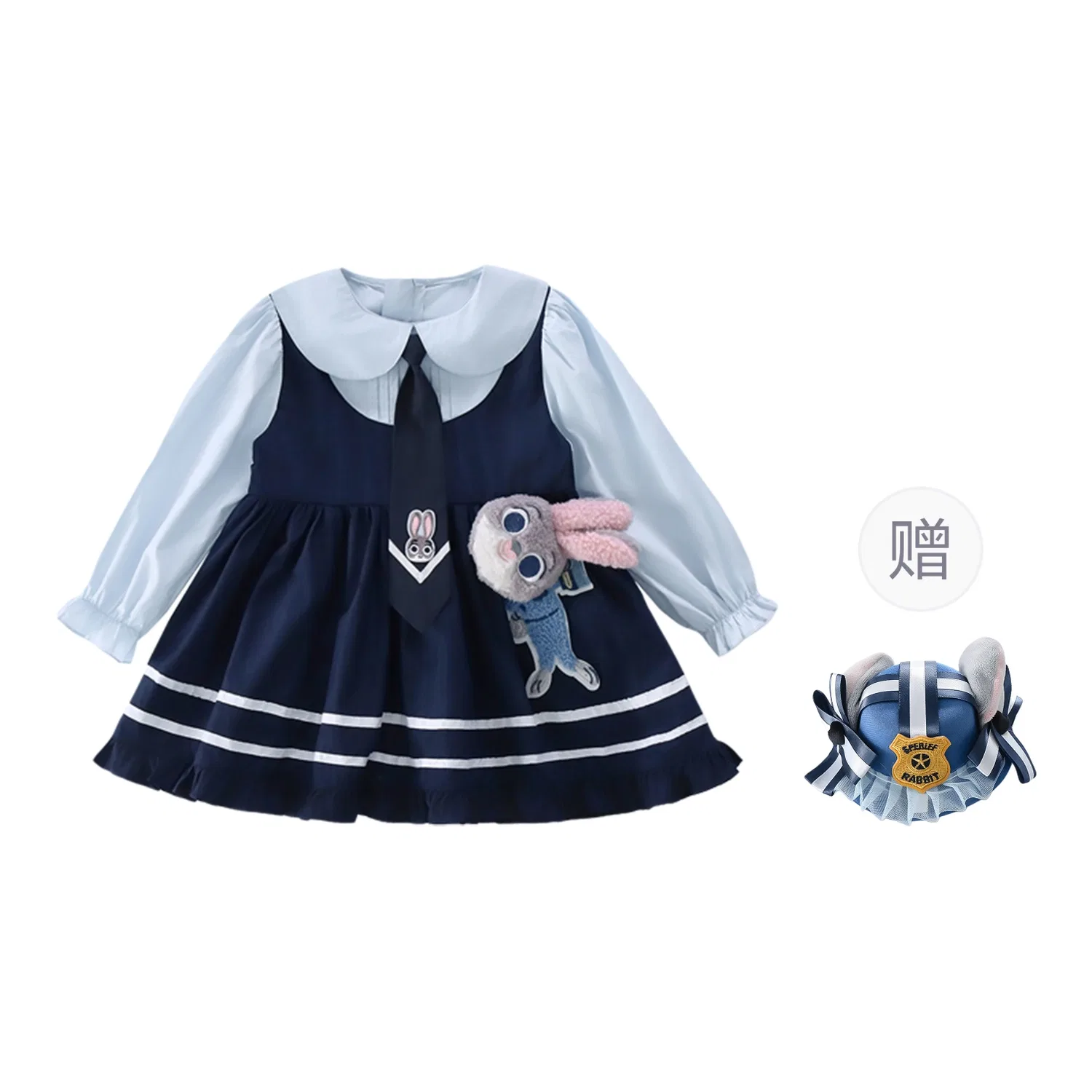 Платье весна-осень-лето для детей 3-7 лет Disney, Navy Blue with Small Hat