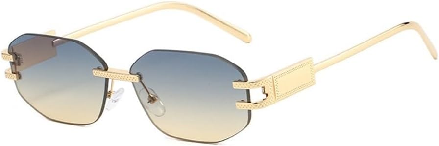 

Солнцезащитные очки без металлической оправы. Модные женские солнцезащитные очки. Высококачественные солнцезащитные очки для защиты от солнца на открытом воздухе UJNHGQ, Gold Blue Yellow