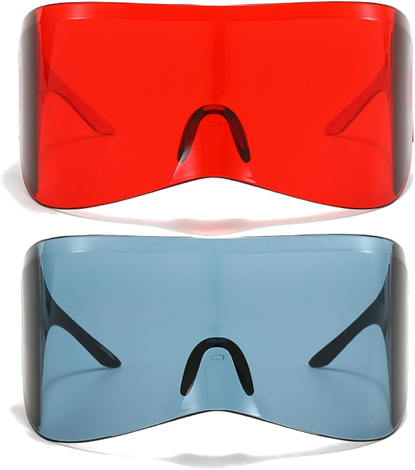 

Модные цельные солнцезащитные очки для женщин и мужчин, большие, с плоской верхней частью, стильные солнцезащитные очки-щитки с защитой от УФ-излучения, в стиле концертных очков 2000-х mincl, 2pcs-black&red