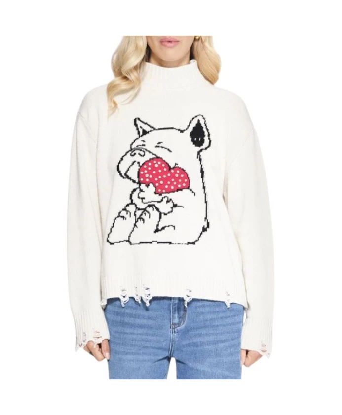 

Жаккардовый свитер с изображением бульдога Kaos, бежевый