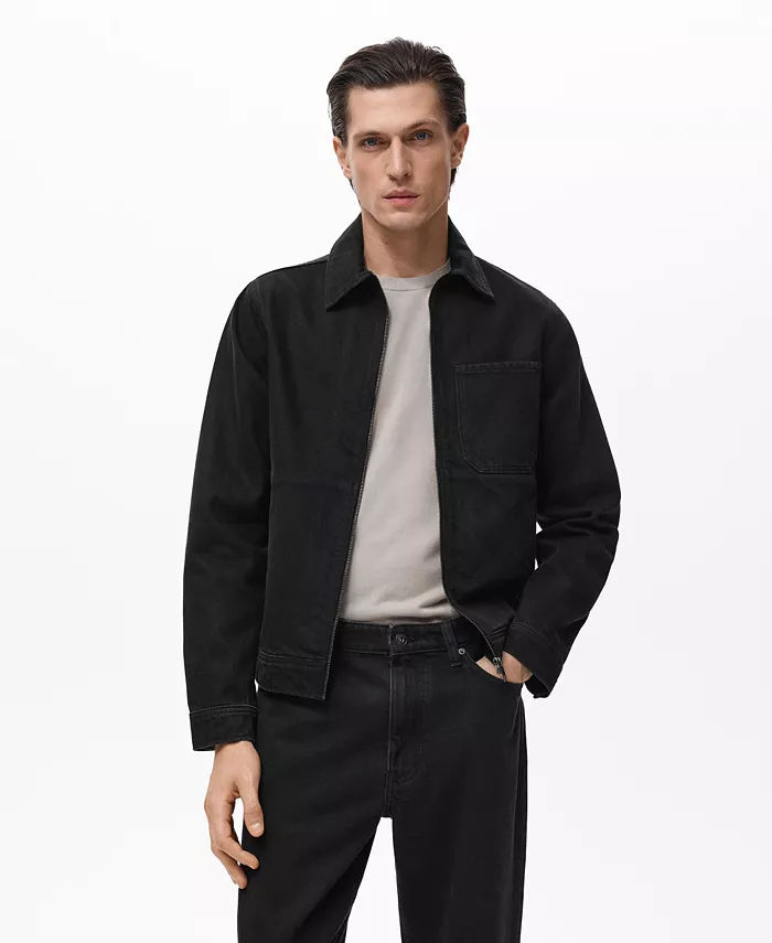 

Мужская куртка деним с карманами Mango, черный