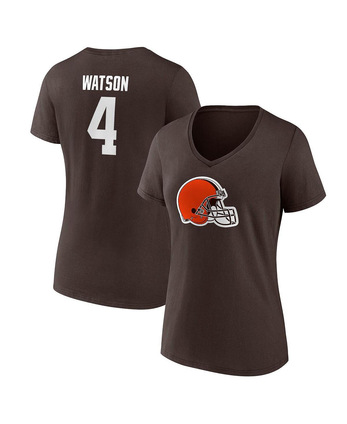 

Женская фирменная футболка Deshaun Watson Brown Cleveland Browns со значком игрока, именем и номером, с v-образным вырезом Fanatics, коричневый