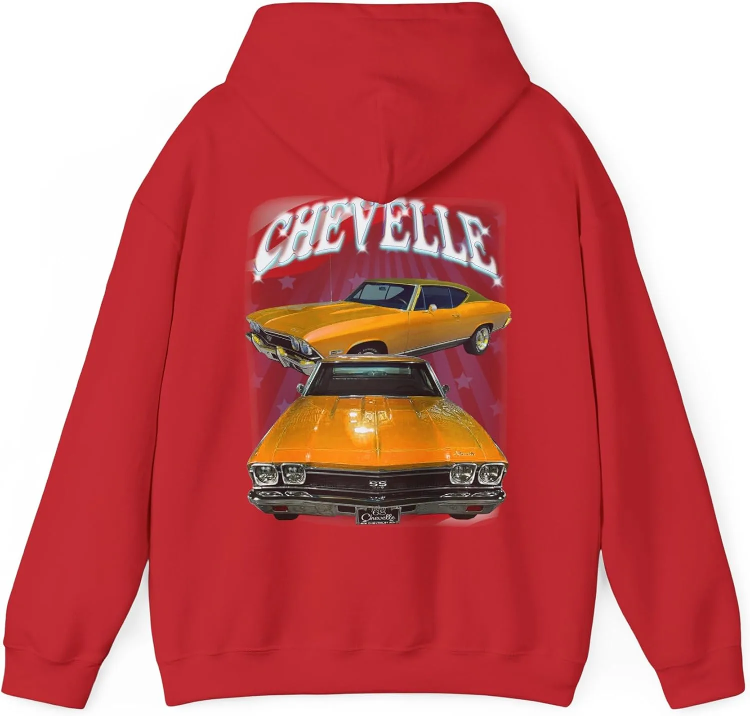 Оранжевая толстовка с капюшоном в стиле Chevelle 1968 года. Подарок для автолюбителя, классика, хот-род GENERIC, красный — фото 2