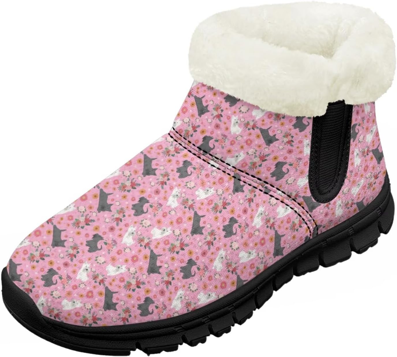 

Зимние ботинки для девочек, праздничные снегоступы, детская удобная обувь с широкой колодкой, на молнии, с меховой подкладкой, ботильоны для танцев Pointodoor, Puppy Floral