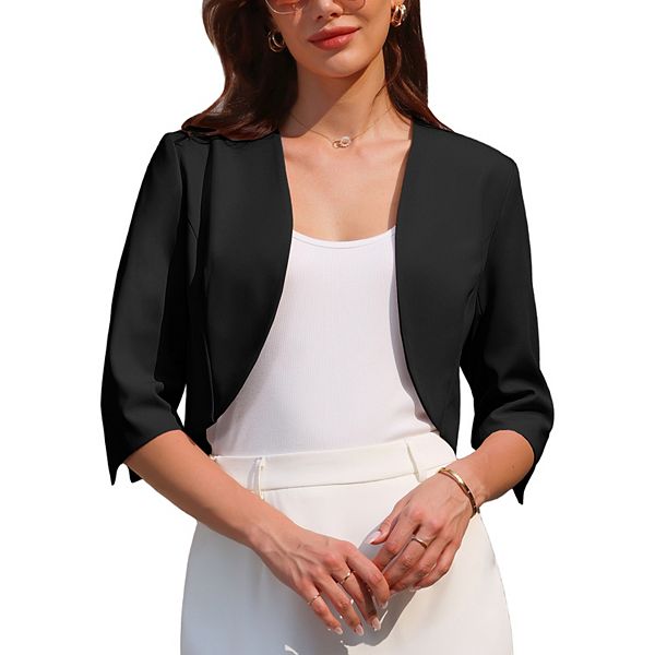 

Женский кардиган 3/4 с открытой передней частью элегантный болеро Inspire Chic, Black