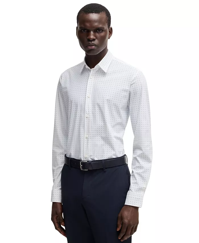 

Мужская облегающая рубашка из эластичного джерси Slim-Fit Hugo Boss, белый