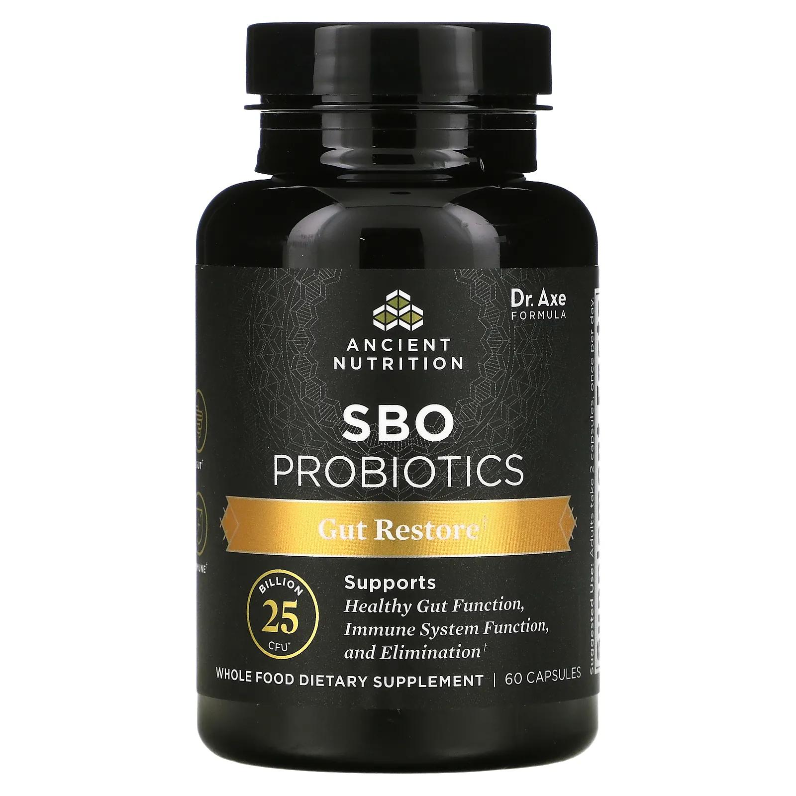 

Dr. Axe / Ancient Nutrition SBO Probiotics средство для восстановления кишечника 25 млрд КОЕ 60 капсул