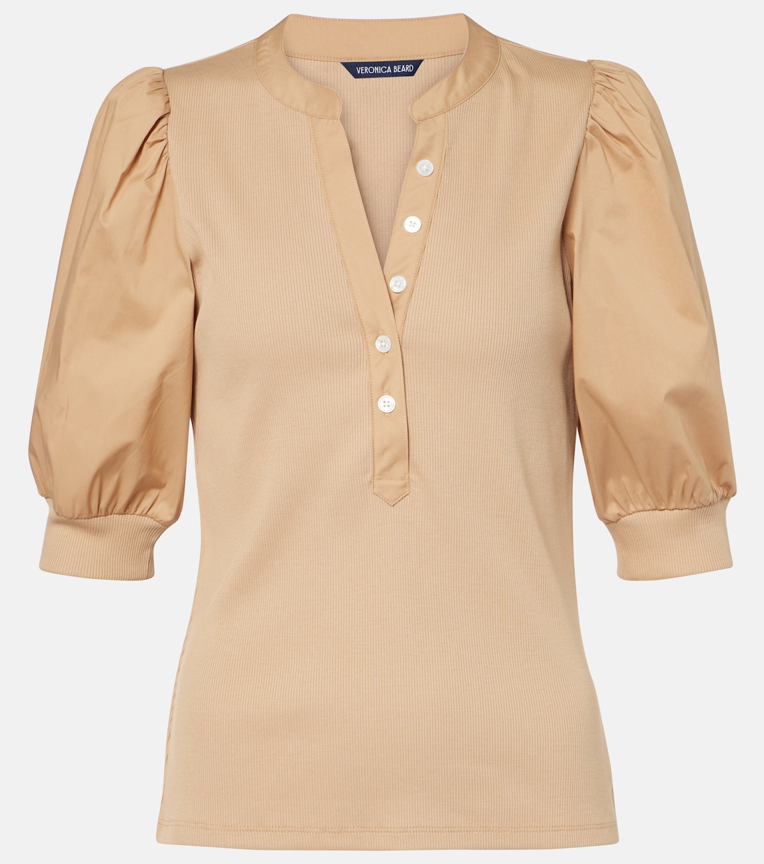 

Топ из хлопковой смеси с рукавами-фонариками Veronica Beard, хаки