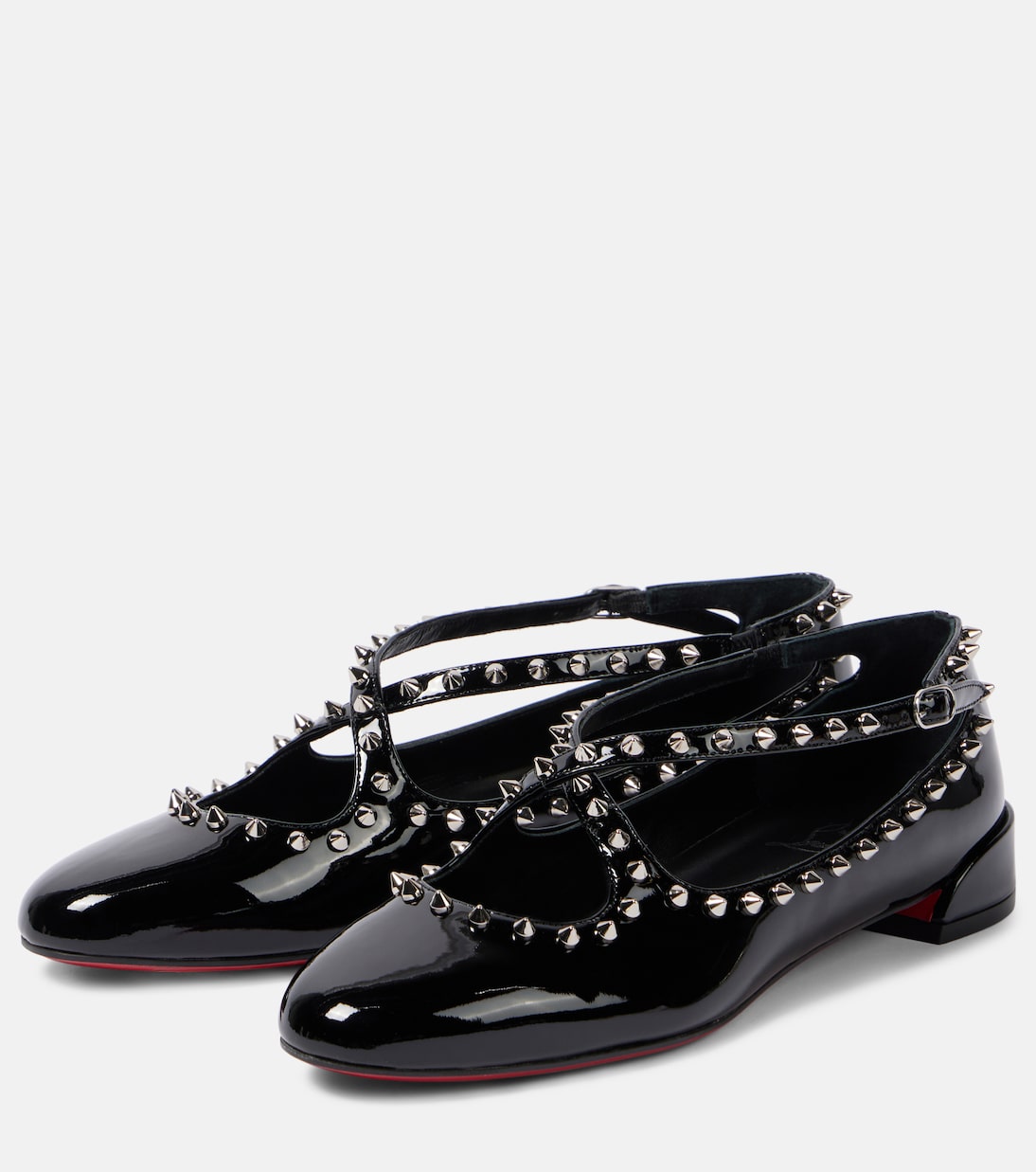 Pilouta Jane балетки с шипами из лаковой кожи Christian Louboutin, Black/Lin Black — фото 4