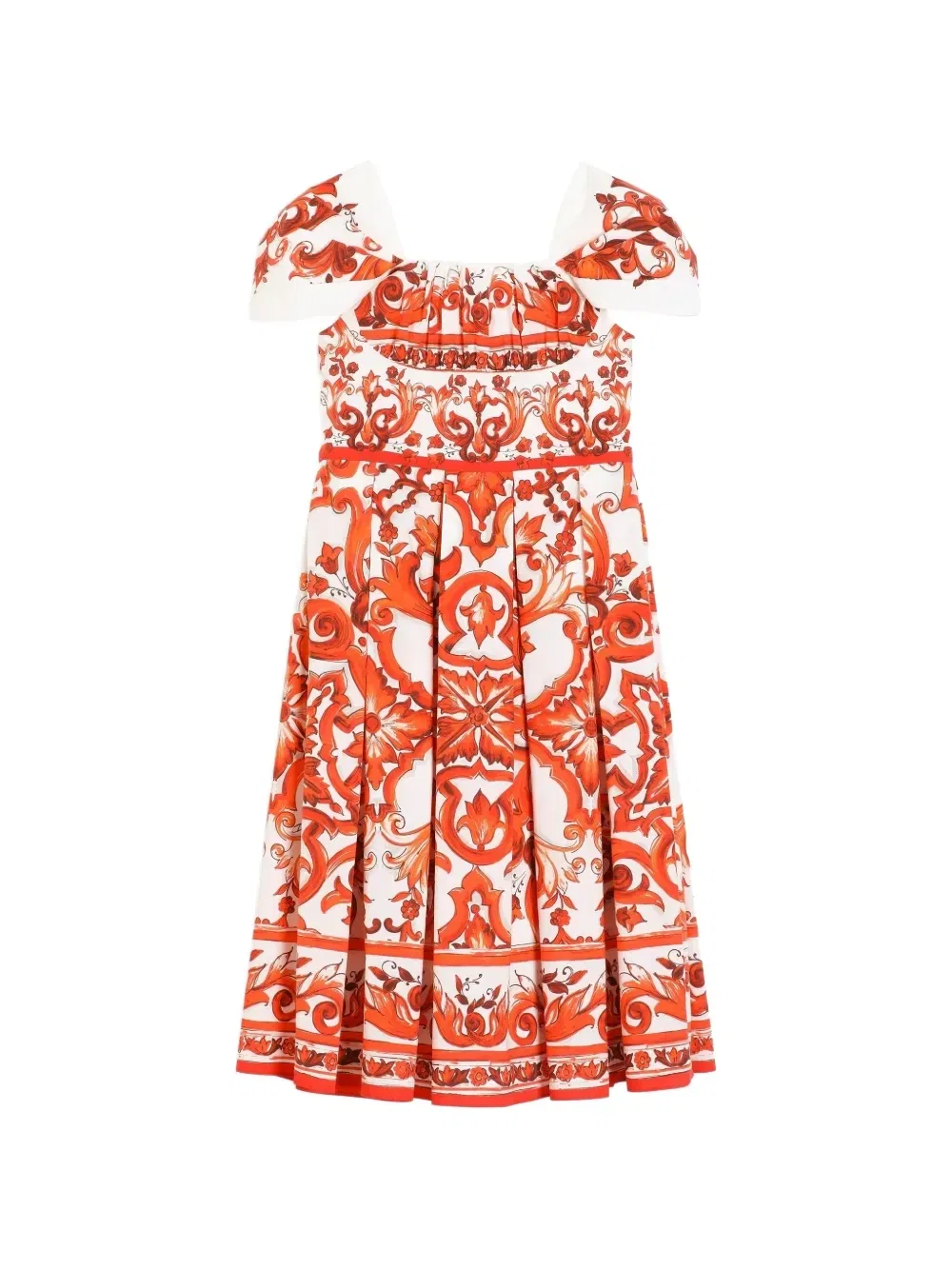 Платье из поплина с принтом "Майолика" Dolce & Gabbana Kids, белый