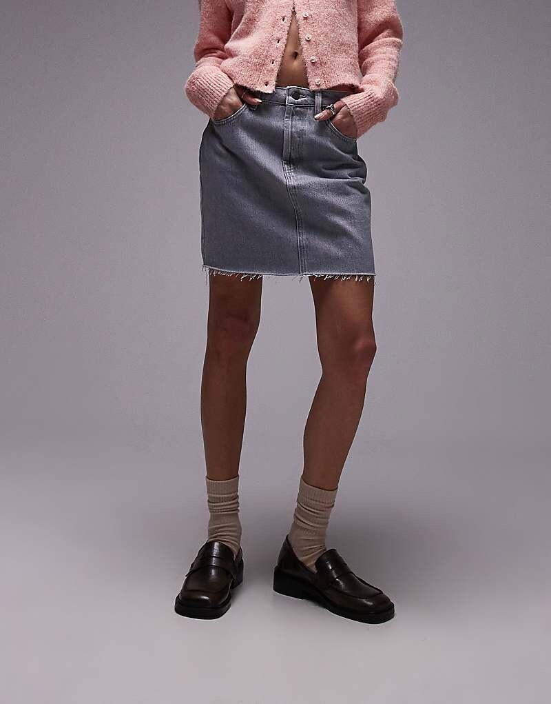 

Topshop - джинсовая микроюбка цвета серого голубя