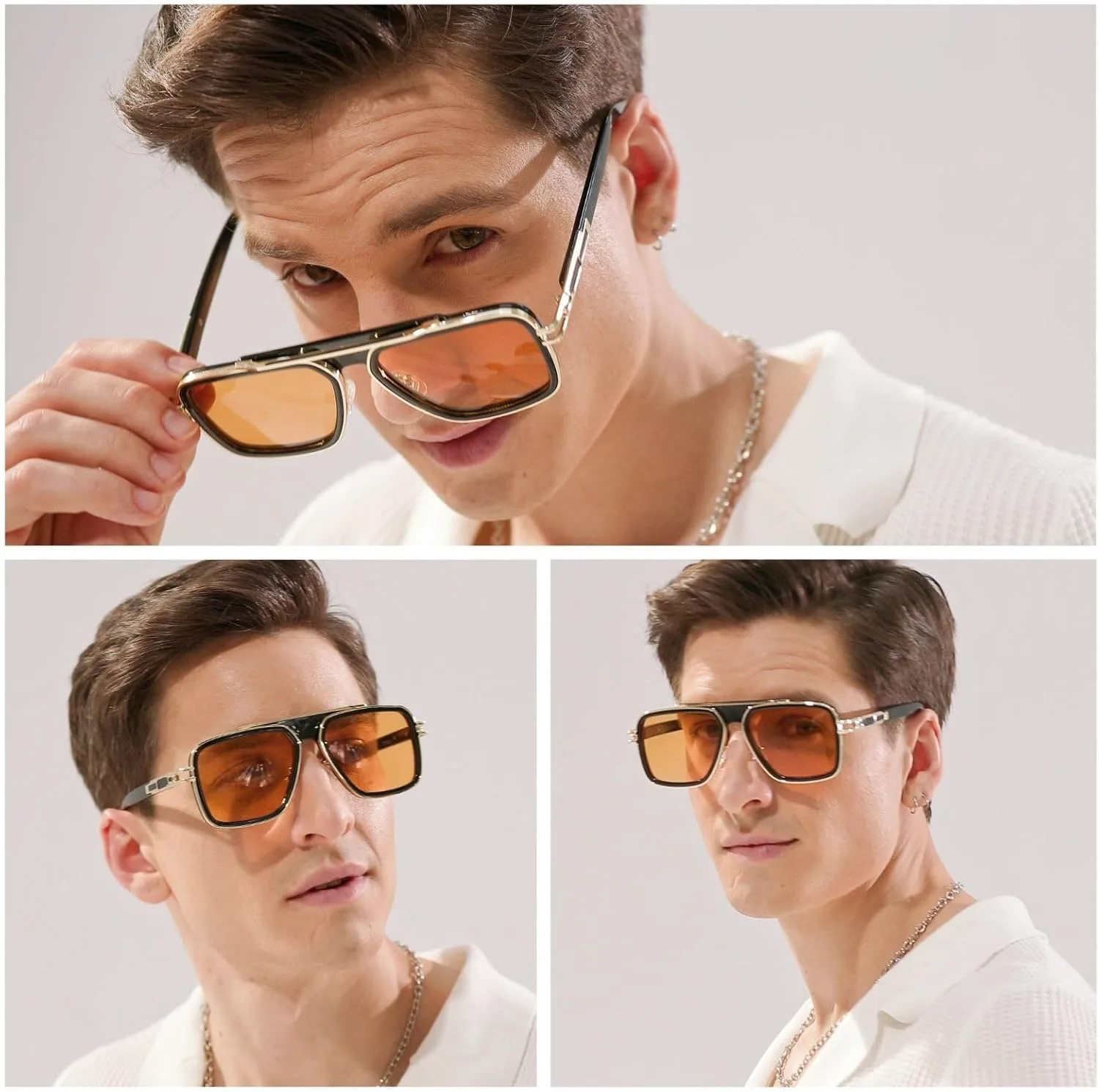 

Модные ретро-солнцезащитные очки для мужчин и женщин в винтажном стиле 70-х годов, итальянская мода, квадратные металлические очки Freckles Mark, Yellow+blue