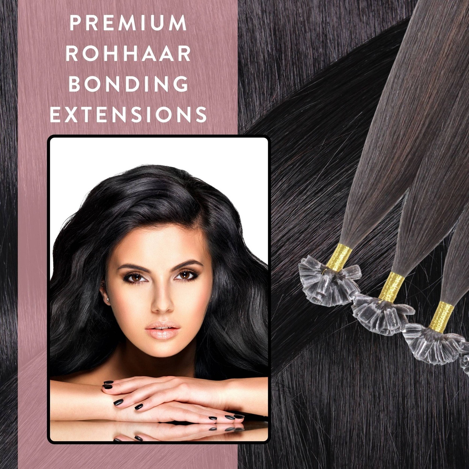 Накладные волосы bonding extensions premium rohhaar naturschwarz Hair2Heart, 50cm, количество 25 шт. — фото 2