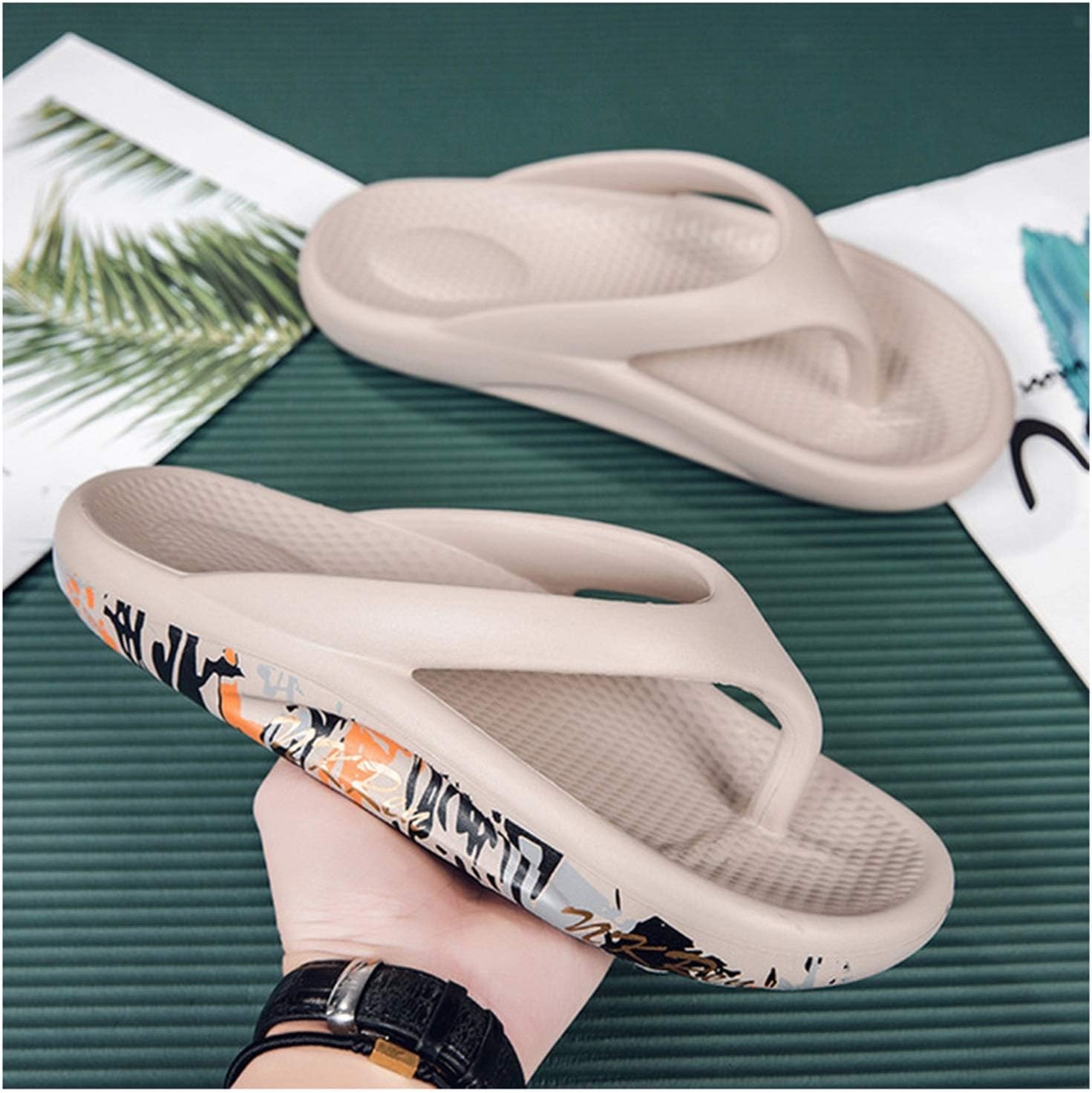 

Массажные тапочки YXCKG, шлепанцы-сланцы для мужчин с поддержкой свода стопы, плоские летние пляжные сандалии унисекс, шлепанцы, открытые летние легкие обувь (Цвет: Хаки B, Размер: EUR37)