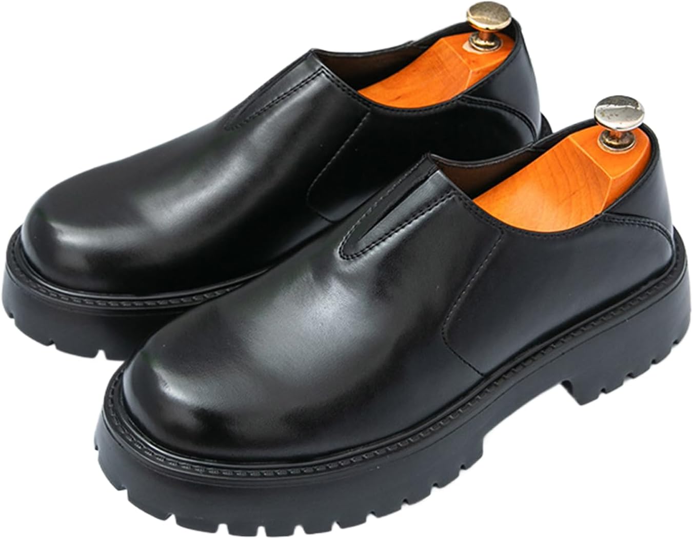 

Мужские платформенные лоферы без шнурков, деловые, с легким массивным каблуком, рифленой подошвой, противоскользящие, с круглым носком, обувь для выпускного, свадьбы, смокинга, делового и повседневного ношения Bangteuo, черный