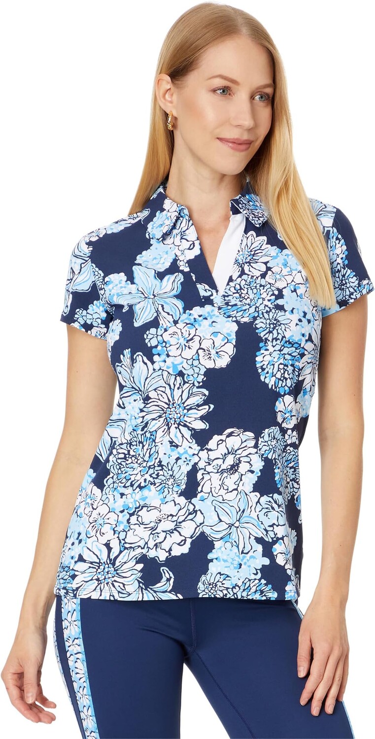 

Поло Lilly Pulitzer Frida Polo UPF 50+, цвет Low Tide Navy Bouquet All Day