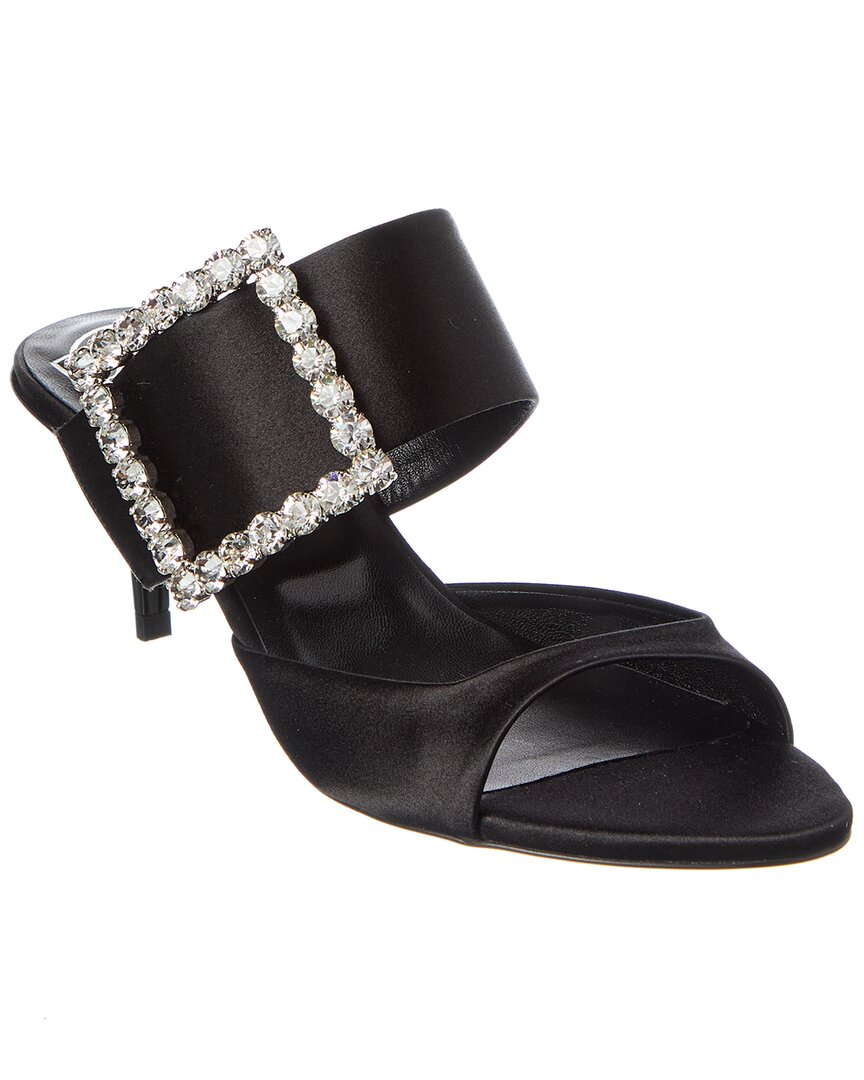 Roger Vivier Sabot Buckle Strass Satin Sandal, черный
