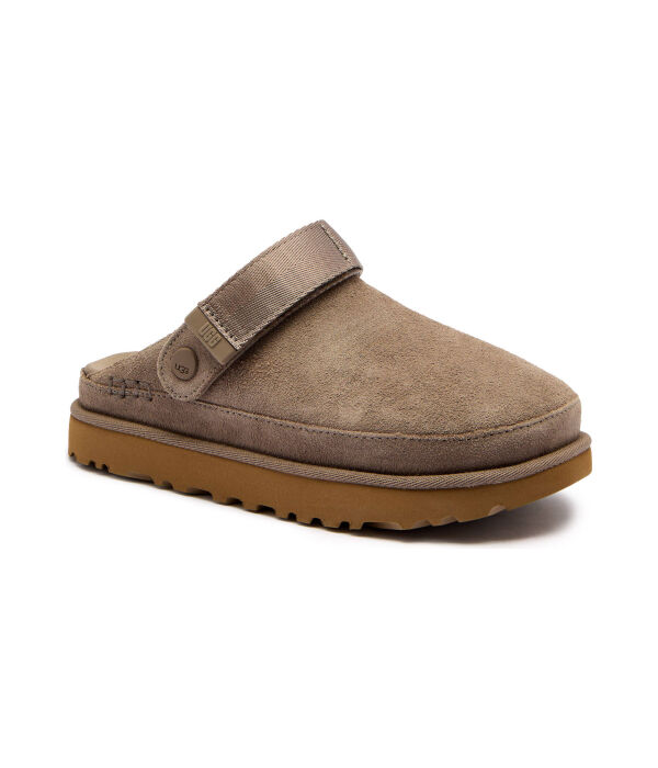 Кожаные туфли-мюли с золотыми сабо Ugg, серый