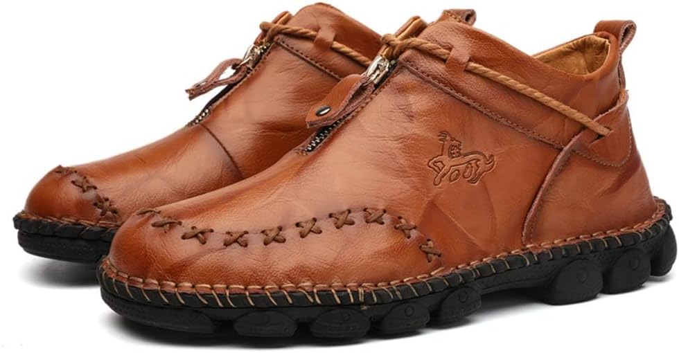 

Мужские классические кожаные ботинки Asifn, удобные, противоскользящие, износостойкие, дышащие, ручной работы, для активного отдыха и вождения, с британской резиновой подошвой, металлической молнией и шнуровкой, повседневная обувь, коричневый