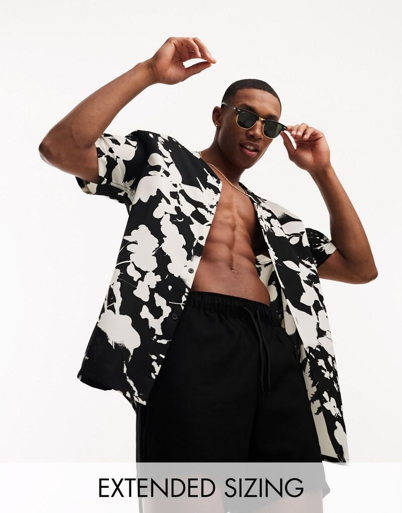 

ASOS DESIGN — Черно-белая рубашка с цветочным принтом и лацканами