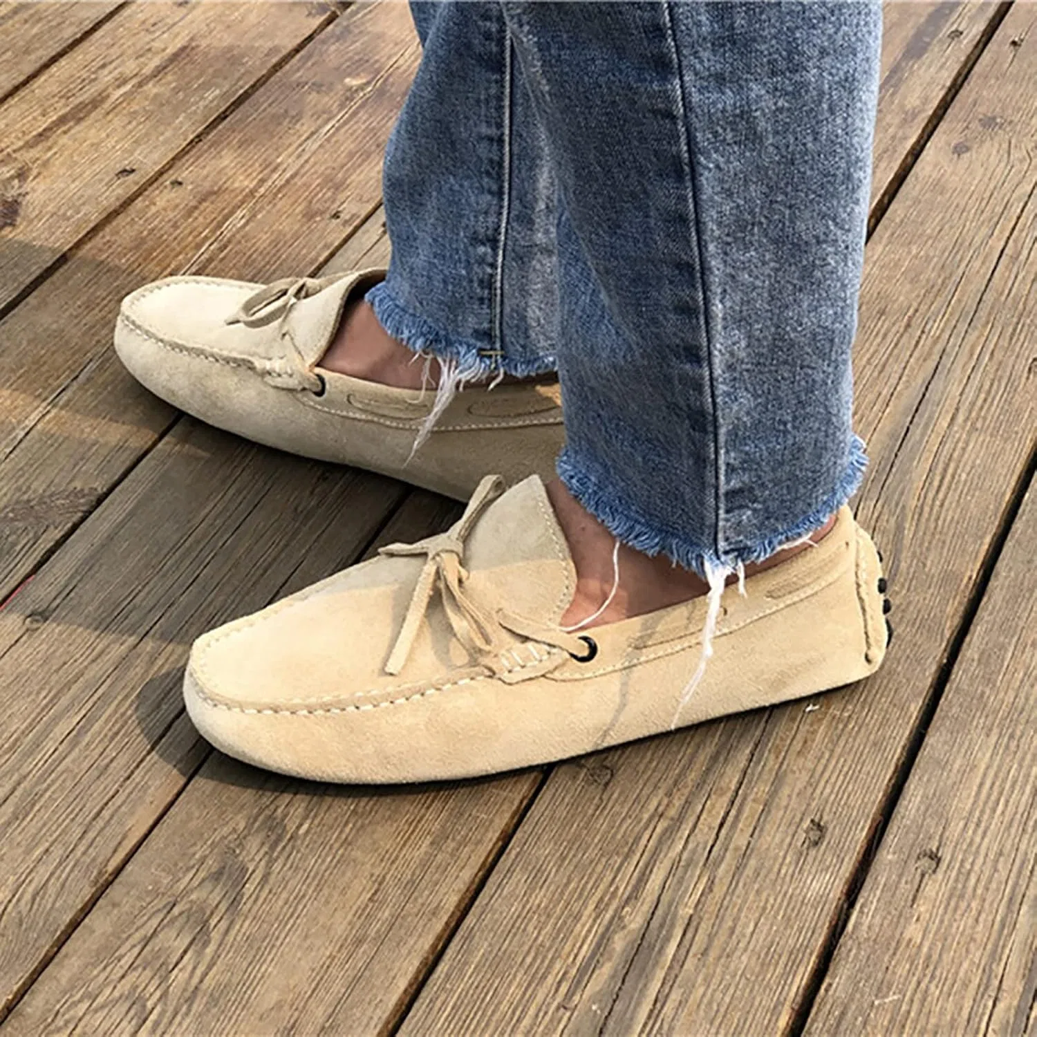 Мокасины замшевые Men's Soft Suede Driving Loafers, бежевый — фото 2
