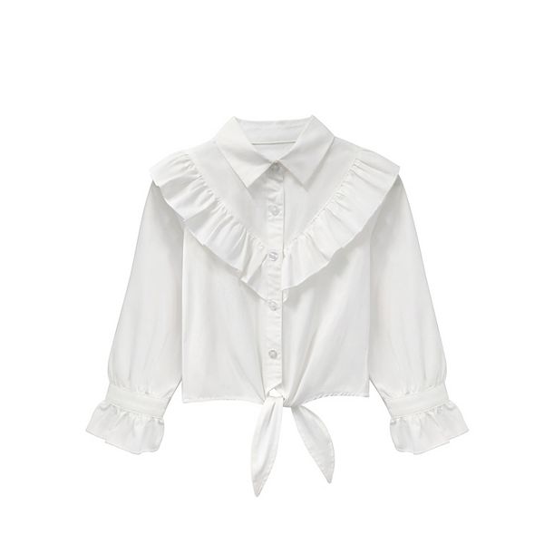 

Детская блузка с длинным рукавом, пуговицами и рюшами Maxxis Merch, White