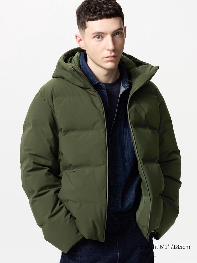 Пуховая куртка Uniqlo с капюшоном, 57 оливковый — фото 2