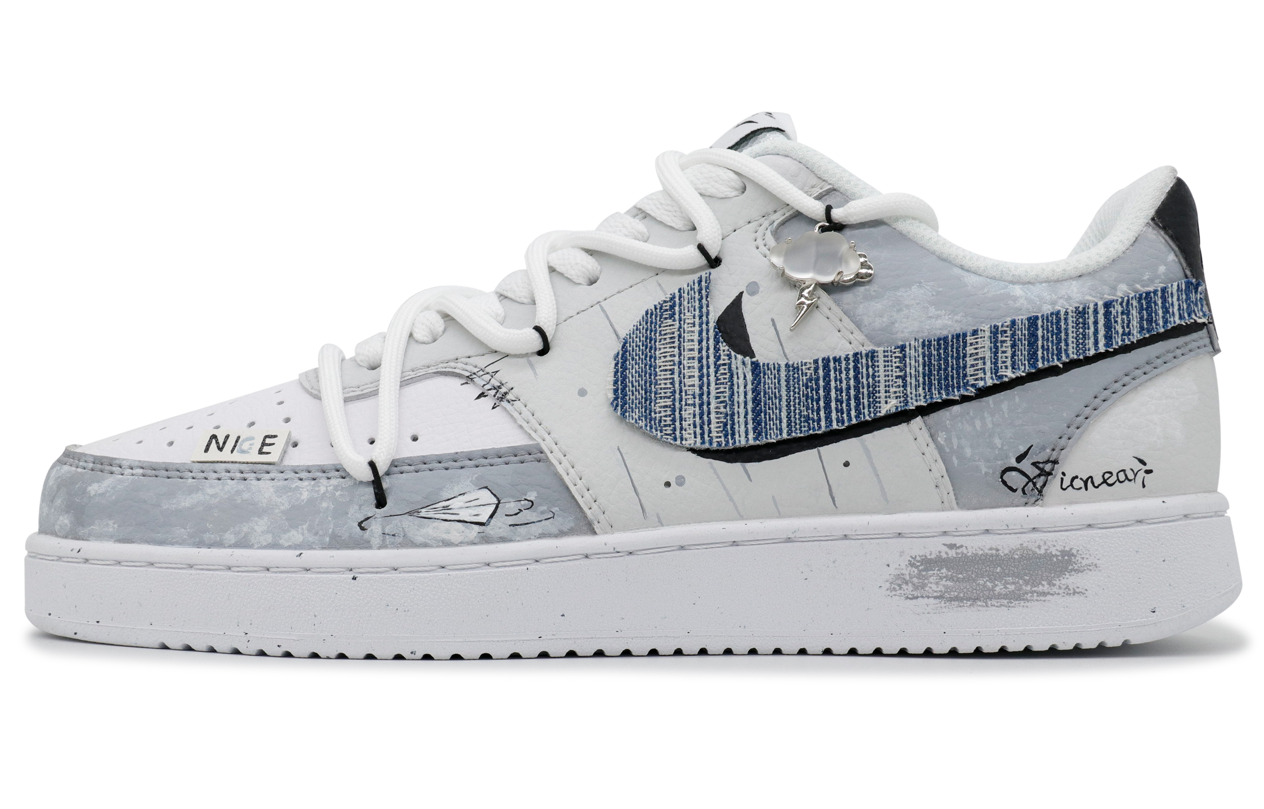 

Nike Кроссовки Court Vision 1 Rain Medium, износостойкие, с низким верхом, для скейтбординга, мужские, серо-синие