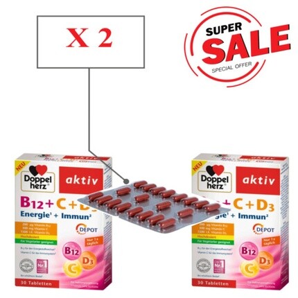 

Doppel Herz Aktiv B12 + C + D3 Depot Поддерживает энергию Снижает усталость 30 таблеток Doppelherz