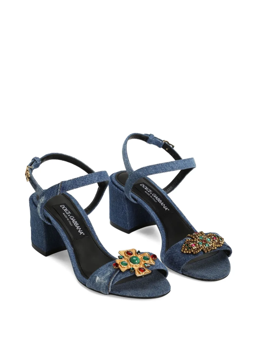 Декорированные босоножки на блочном каблуке DOLCE & GABBANA, синий — фото 2