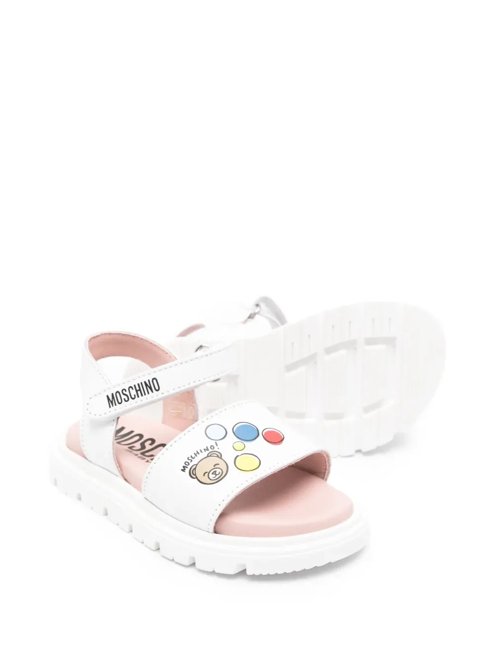 Кожаные сандалии с логотипом Moschino Kids, белый — фото 2