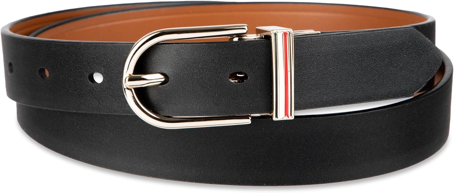 

Женский двусторонний ремень Tommy Hilfiger «два в одном» из тонкой кожи для повседневного ношения с джинсами, брюками и платьями, Tan/Black