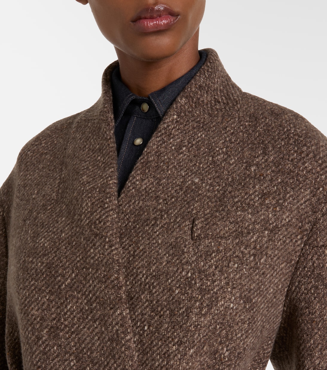 Пальто из шерсти и кашемира с поясом Brunello Cucinelli, Brown Multi — фото 4