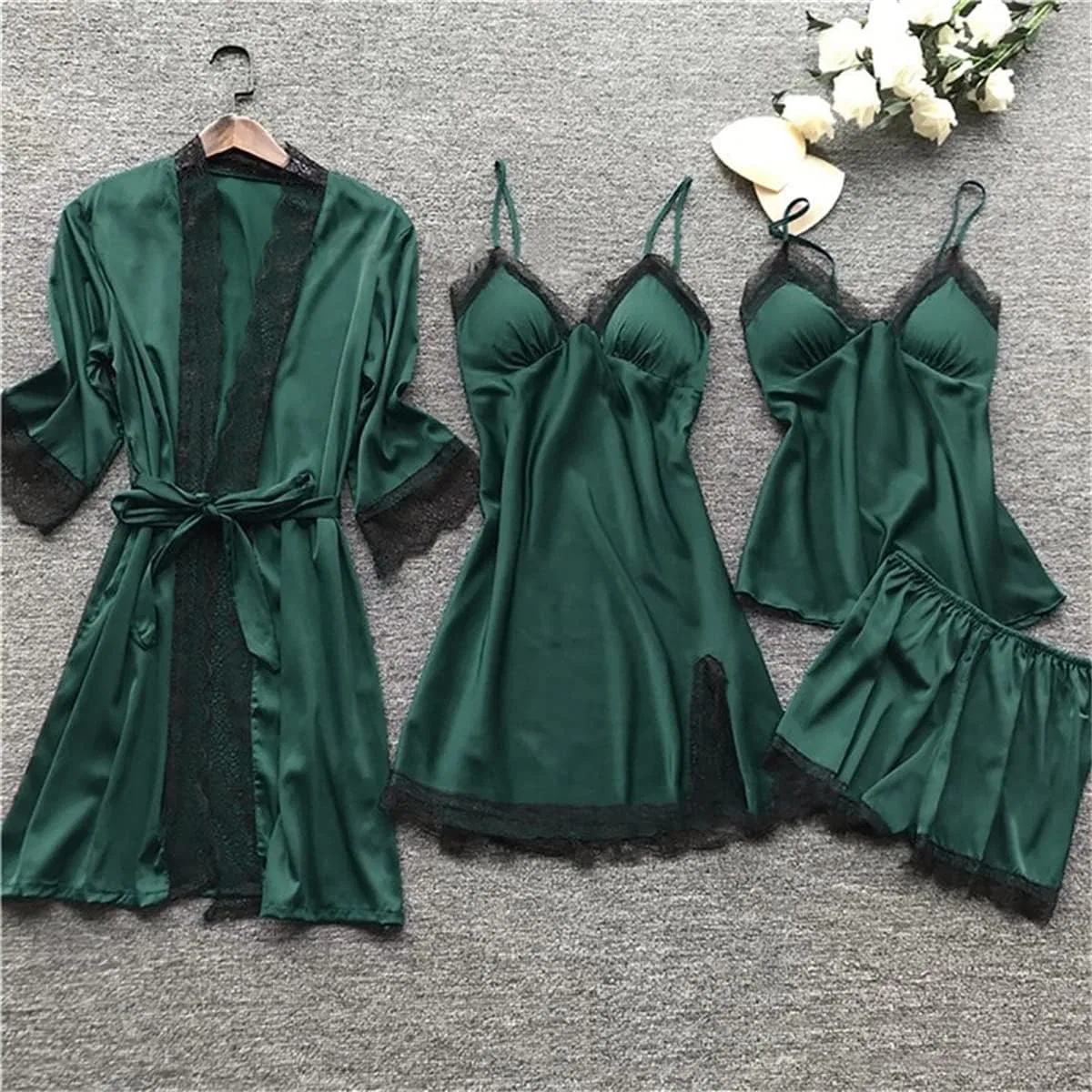 Пижама женская с кружевом, Dark Green — фото 2