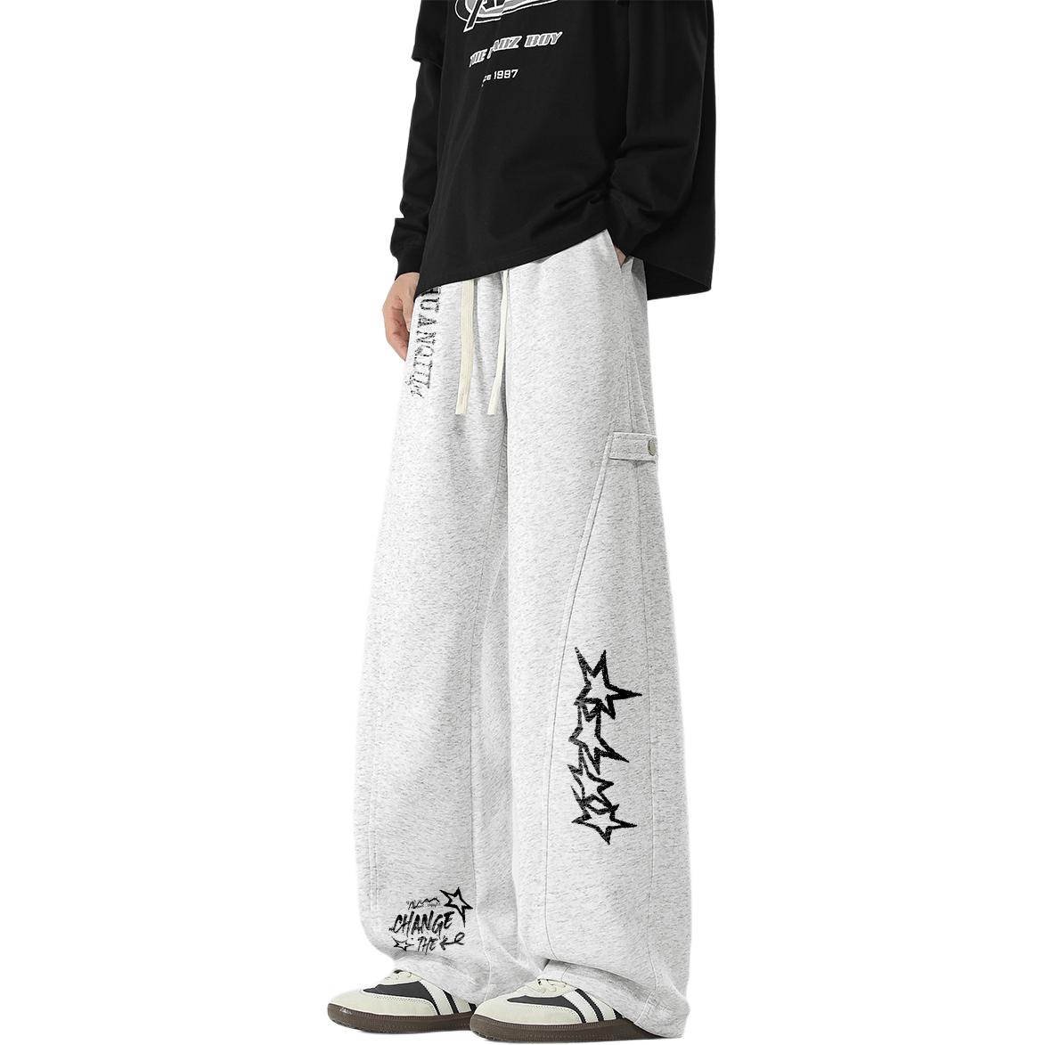 

Повседневные брюки Unisex утепленные и флисовые Wide Leg HUANQIU, белый heather серый