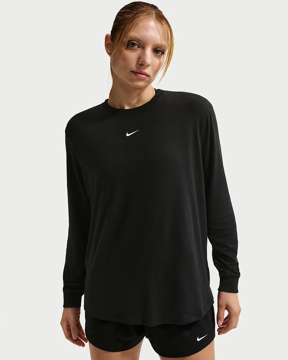 Женский топ Nike One Relaxed с длинным рукавом Dri-FIT, Black/White