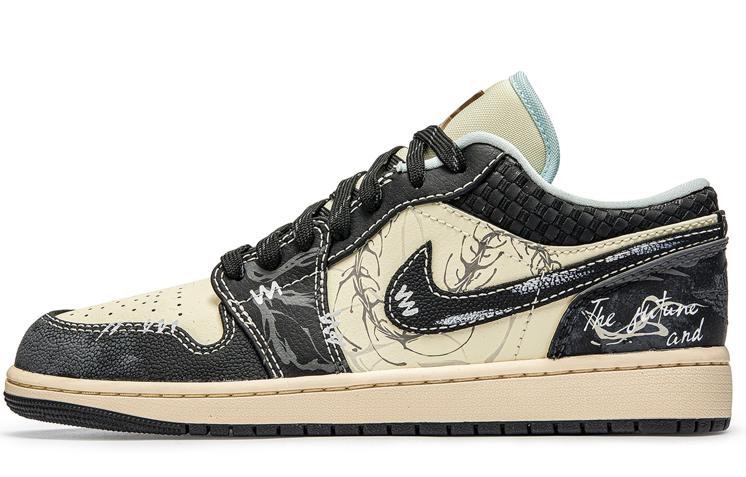 

Jordan Скользоустойчивые низкие винтажные баскетбольные кроссовки Air 1 мужские бежево-черные