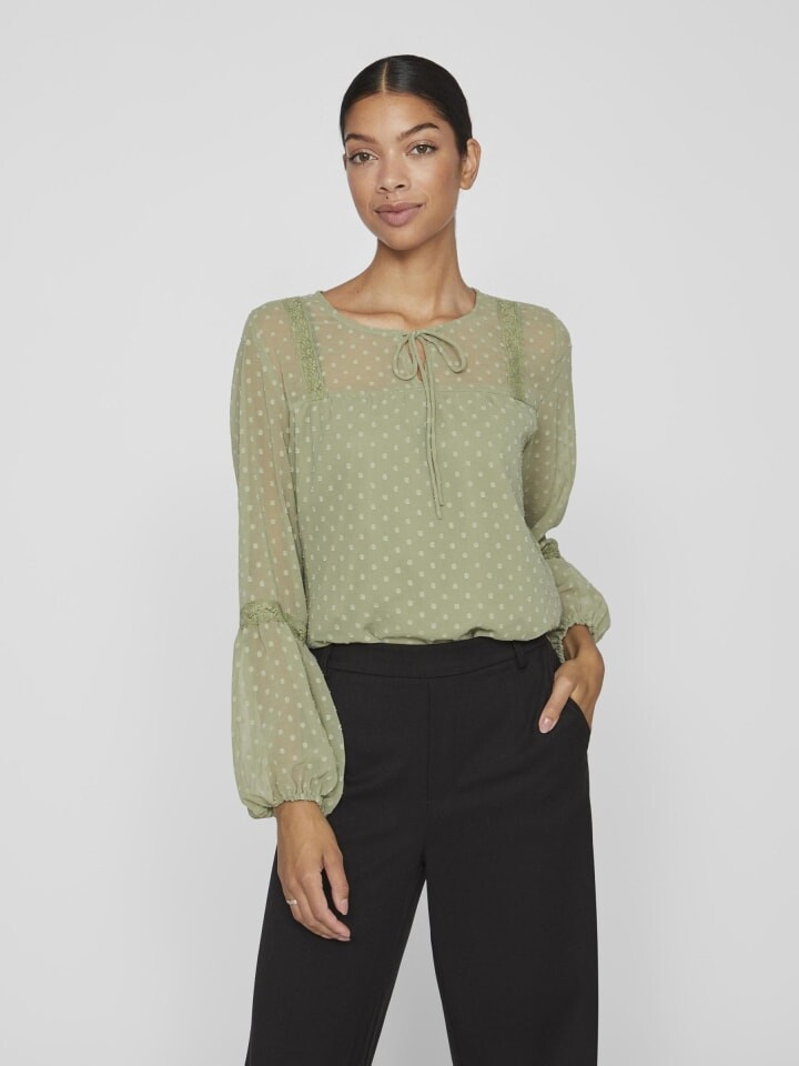 

Блуза Vila Lockere Mesh Bluse Shirt Langarm Oberteil VIELLETTE, зеленый