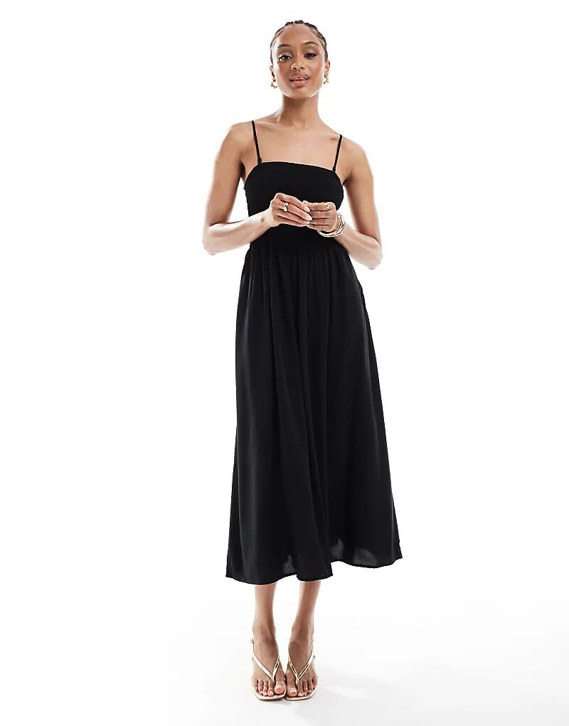 

Платье-комбинация Vero Moda Tall Easy с присборенной юбкой до щиколотки, черное